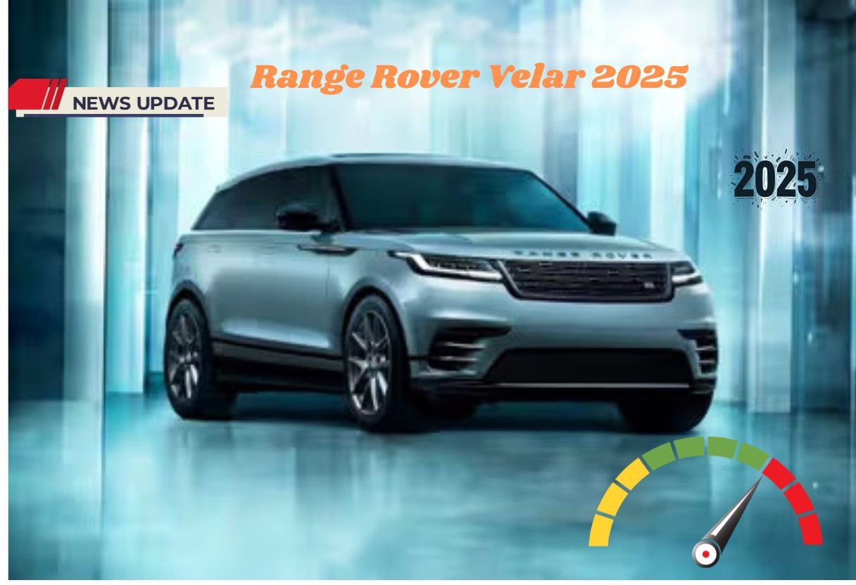 Front view of the 2025 Range Rover Velar luxury SUV in Zadar Grey, featuring sleek LED headlights and a refined aerodynamic design.