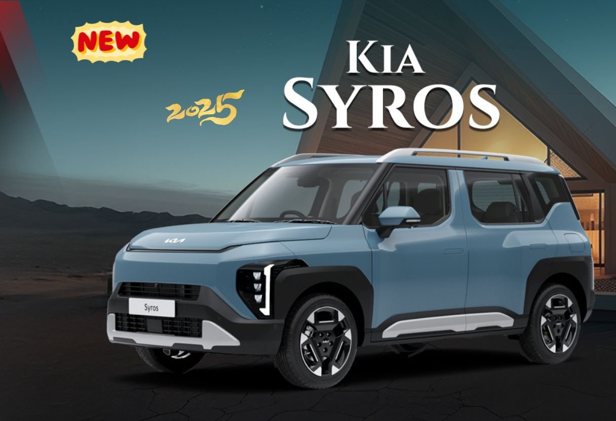 Kia Syros 2025 compact SUV with futuristic LED headlights and bold grille