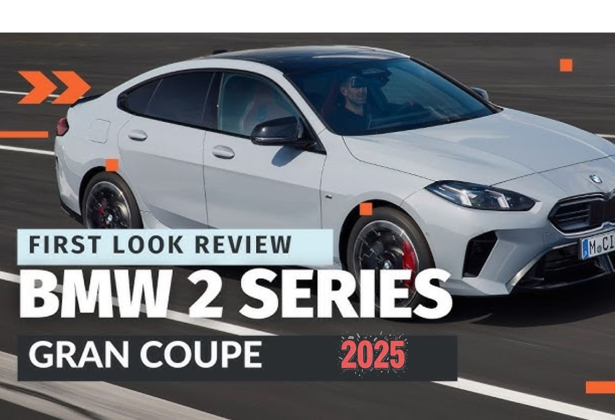 Front view of the BMW 2 Series Gran Coupe 2025 showcasing its sleek design, LED headlights, and sporty silhouette.